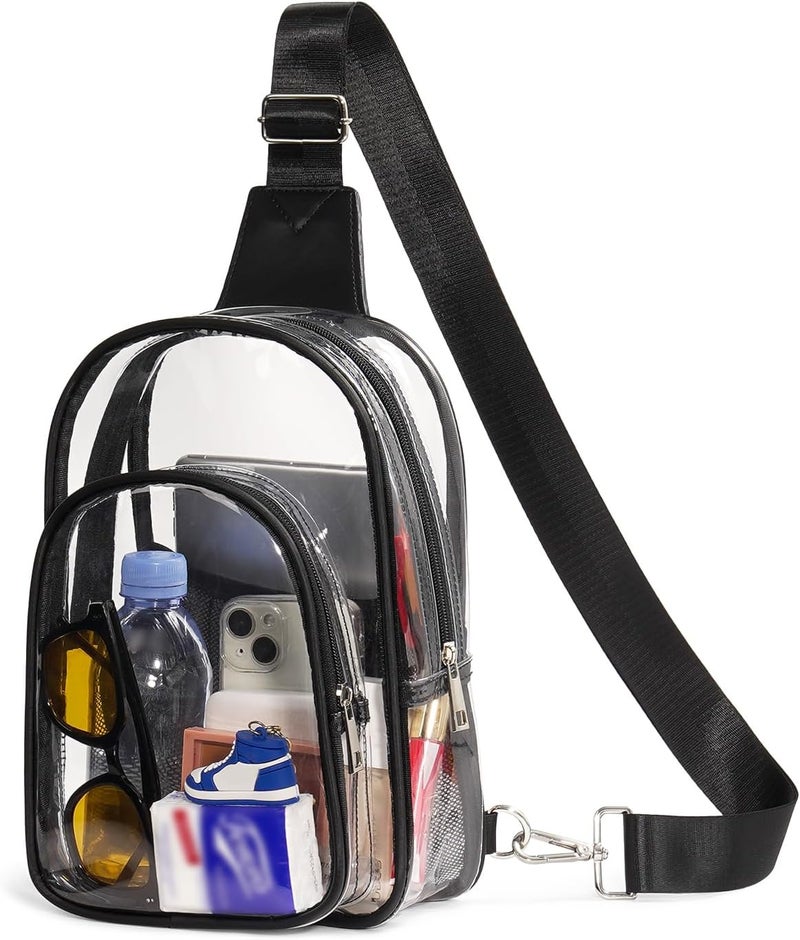 Flowston Store 3 Pockets Clear Bag for Stadium Events Large Clear Sling Crossbody Backpack Fanny Pack Concert Purses for Women Men - Image 1